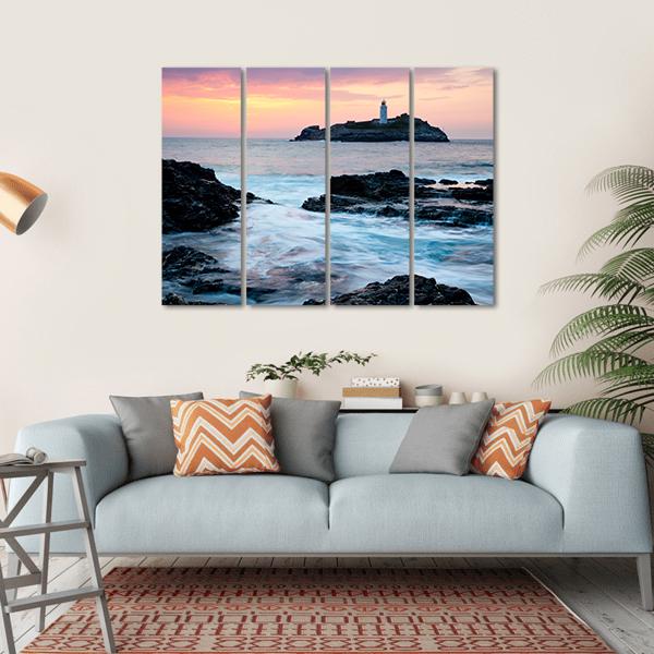 Sunset On The Cliffs At Godrevy Canvas Wall Art-4 Horizontal-Gallery Wrap-34" x 24"-Tiaracle