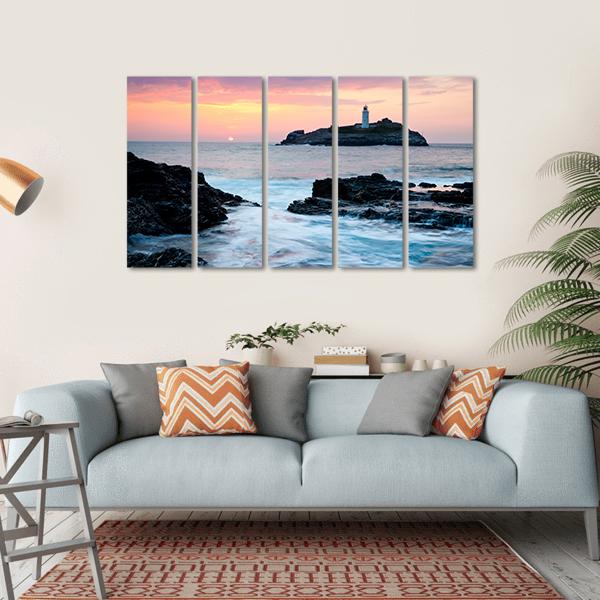 Sunset On The Cliffs At Godrevy Canvas Wall Art-5 Horizontal-Gallery Wrap-22" x 12"-Tiaracle