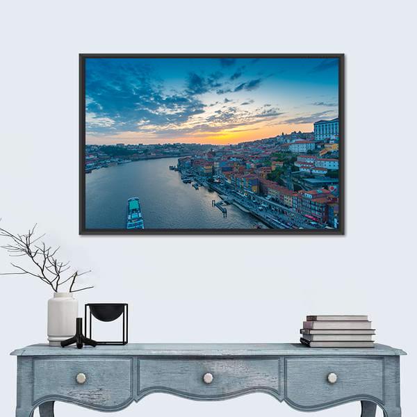 Sunset On The Douro River Canvas Wall Art-1 Piece-Floating Frame-24" x 16"-Tiaracle
