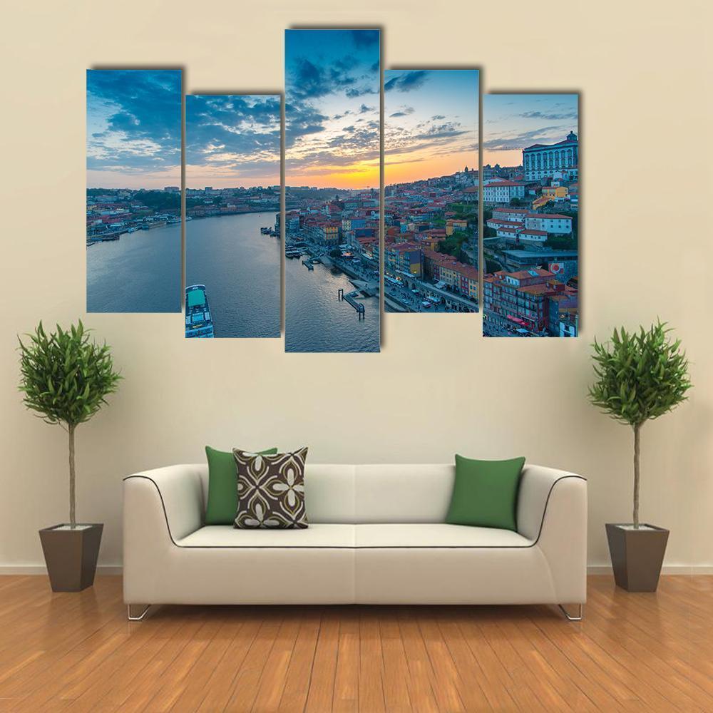 Sunset On The Douro River Canvas Wall Art-5 Pop-Gallery Wrap-47" x 32"-Tiaracle