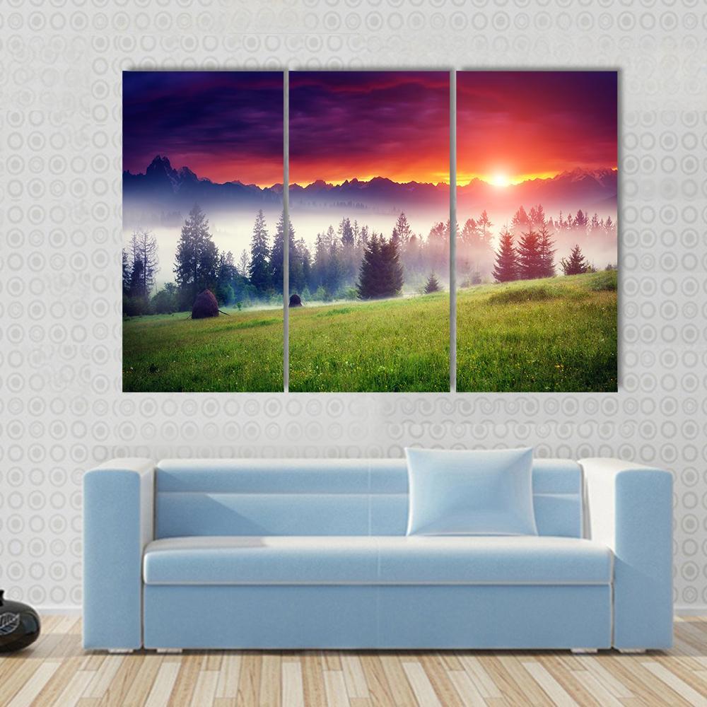 Sunset On The Hilly Place Canvas Wall Art-3 Horizontal-Gallery Wrap-37" x 24"-Tiaracle