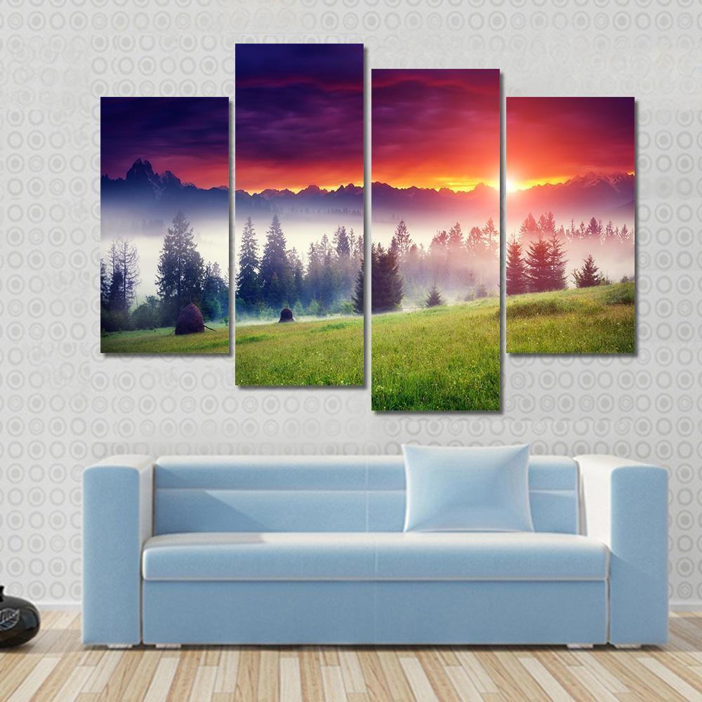 Sunset On The Hilly Place Canvas Wall Art-4 Pop-Gallery Wrap-50&quot; x 32&quot;-Tiaracle