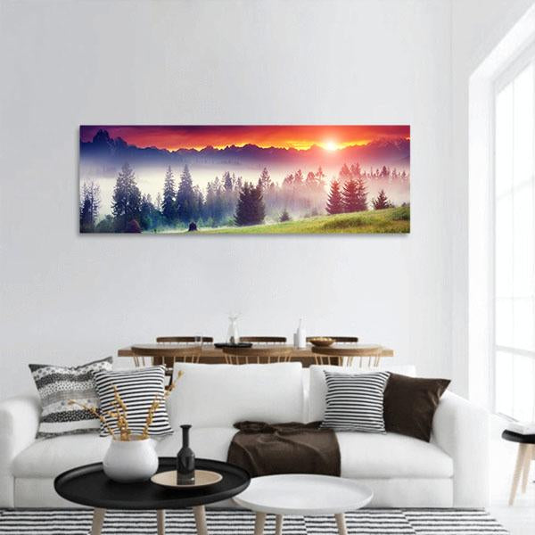 Sunset On The Hilly Place Panoramic Canvas Wall Art-1 Piece-36" x 12"-Tiaracle
