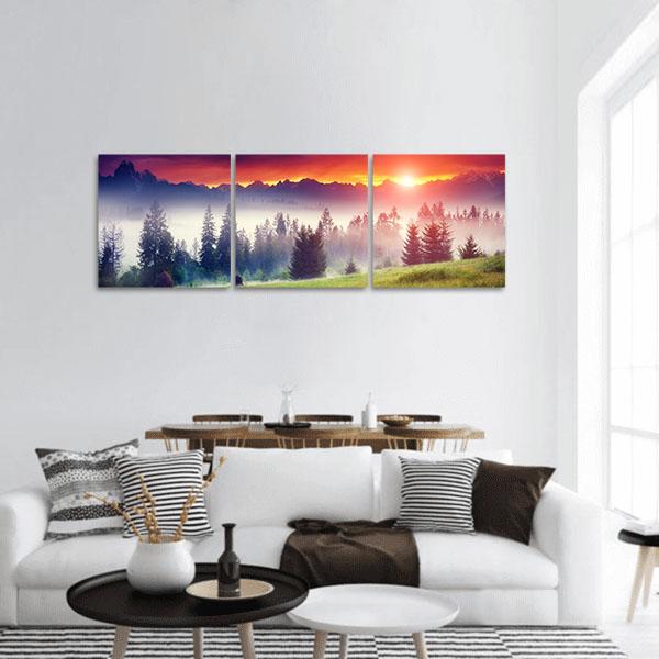 Sunset On The Hilly Place Panoramic Canvas Wall Art-3 Piece-25" x 08"-Tiaracle