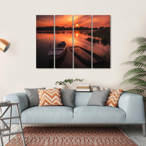 Sunset On The River Canvas Wall Art-4 Horizontal-Gallery Wrap-34" x 24"-Tiaracle