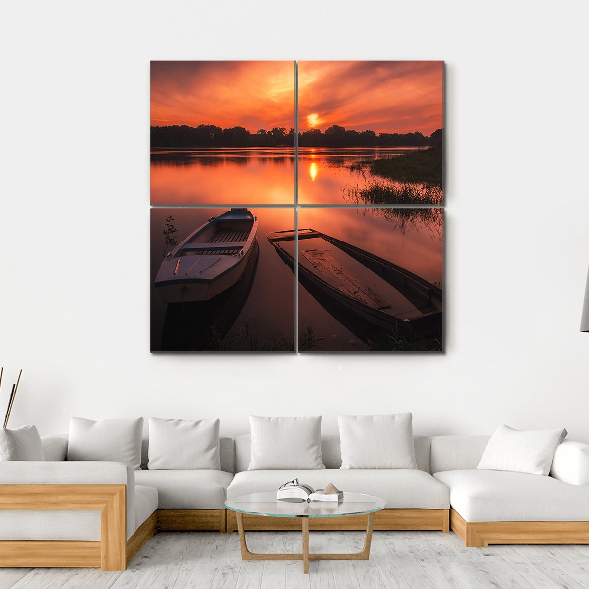 Sunset On The River Canvas Wall Art-4 Square-Gallery Wrap-17" x 17"-Tiaracle
