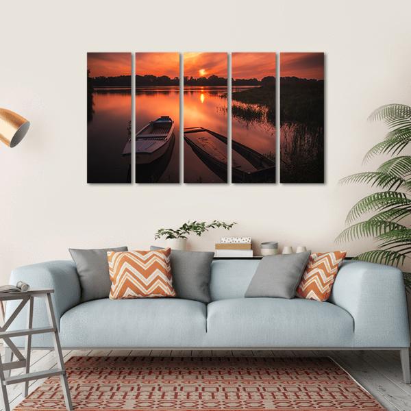 Sunset On The River Canvas Wall Art-5 Horizontal-Gallery Wrap-22" x 12"-Tiaracle