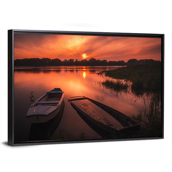 Sunset On The River Canvas Wall Art-3 Horizontal-Gallery Wrap-25" x 16"-Tiaracle