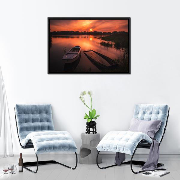 Sunset On The River Canvas Wall Art-1 Piece-Floating Frame-24" x 16"-Tiaracle