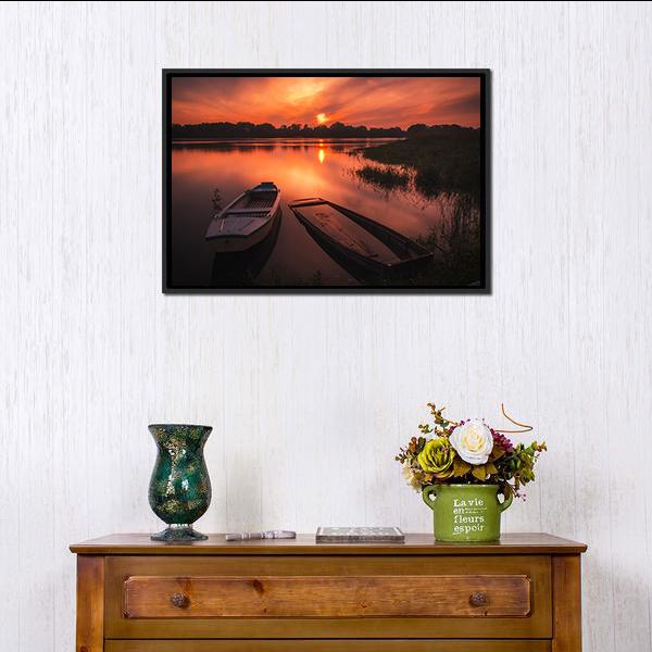 Sunset On The River Canvas Wall Art-3 Horizontal-Gallery Wrap-25" x 16"-Tiaracle