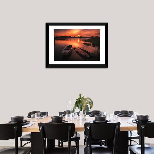 Sunset On The River Canvas Wall Art-1 Piece-Framed Print-20" x 16"-Tiaracle