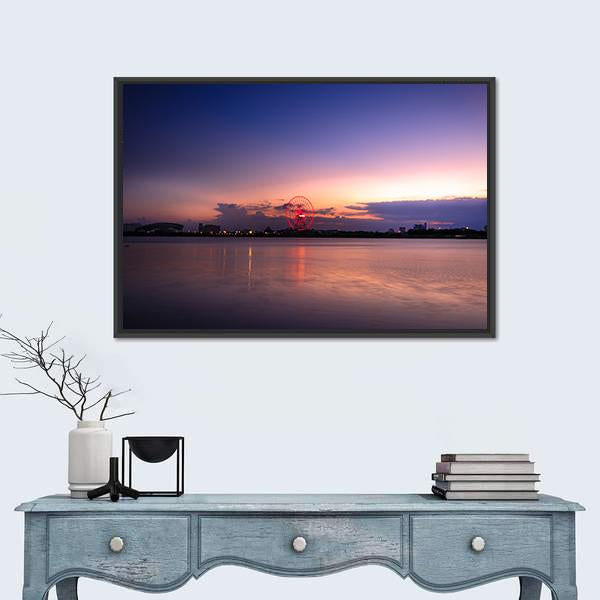 Sunset On The River Han Canvas Wall Art-1 Piece-Floating Frame-24" x 16"-Tiaracle