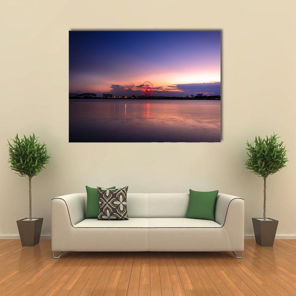 Sunset On The River Han Canvas Wall Art-1 Piece-Gallery Wrap-48" x 32"-Tiaracle