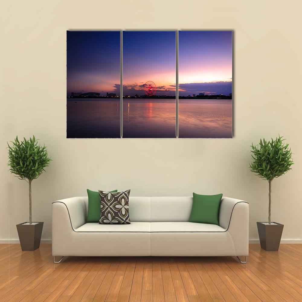 Sunset On The River Han Canvas Wall Art-3 Horizontal-Gallery Wrap-37" x 24"-Tiaracle