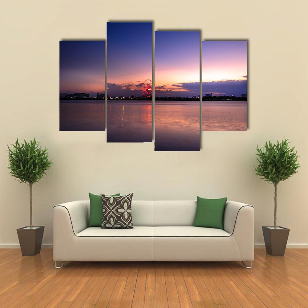 Sunset On The River Han Canvas Wall Art-4 Pop-Gallery Wrap-50" x 32"-Tiaracle