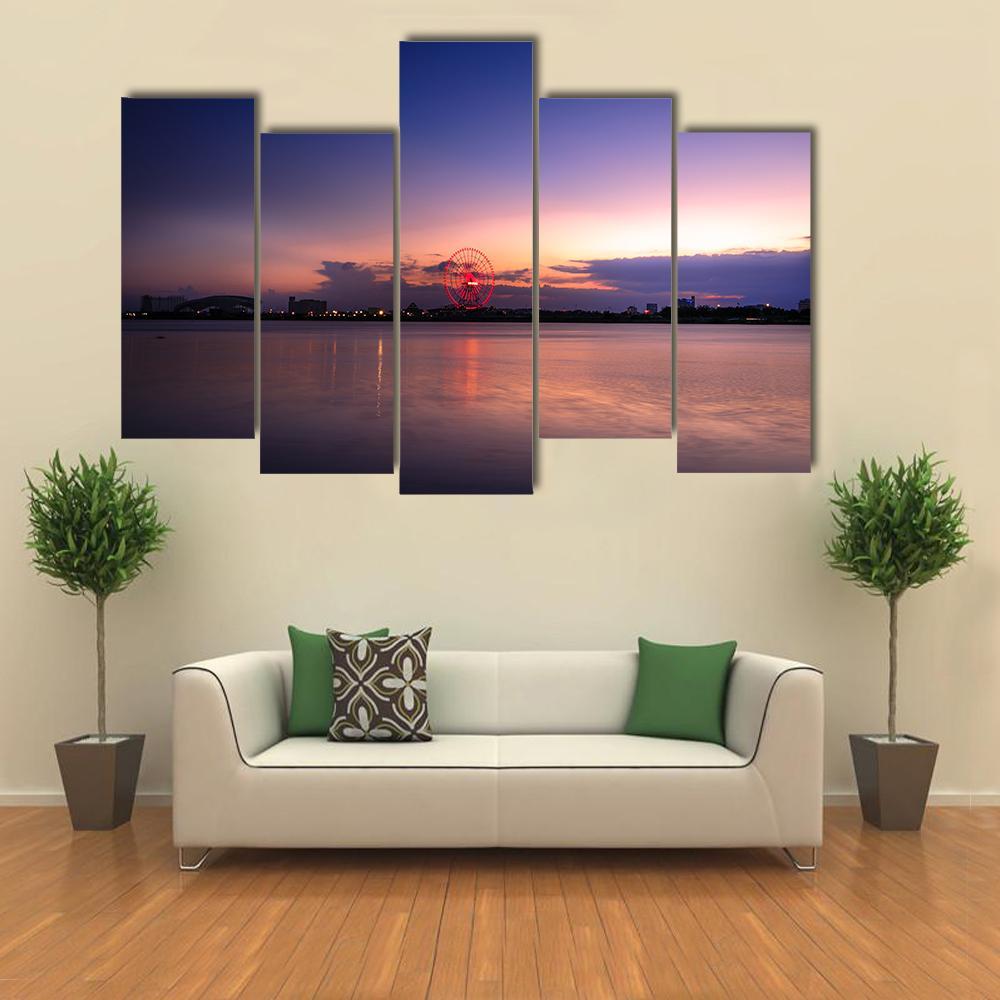 Sunset On The River Han Canvas Wall Art-5 Pop-Gallery Wrap-47" x 32"-Tiaracle