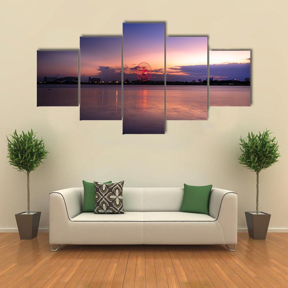 Sunset On The River Han Canvas Wall Art-5 Star-Gallery Wrap-62" x 32"-Tiaracle