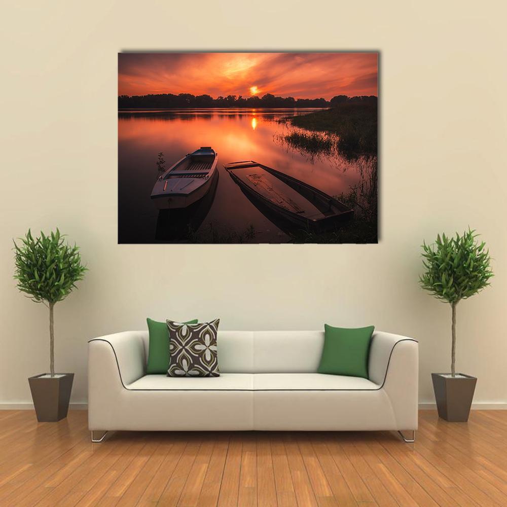 Sunset On The River Canvas Wall Art-1 Piece-Gallery Wrap-48" x 32"-Tiaracle