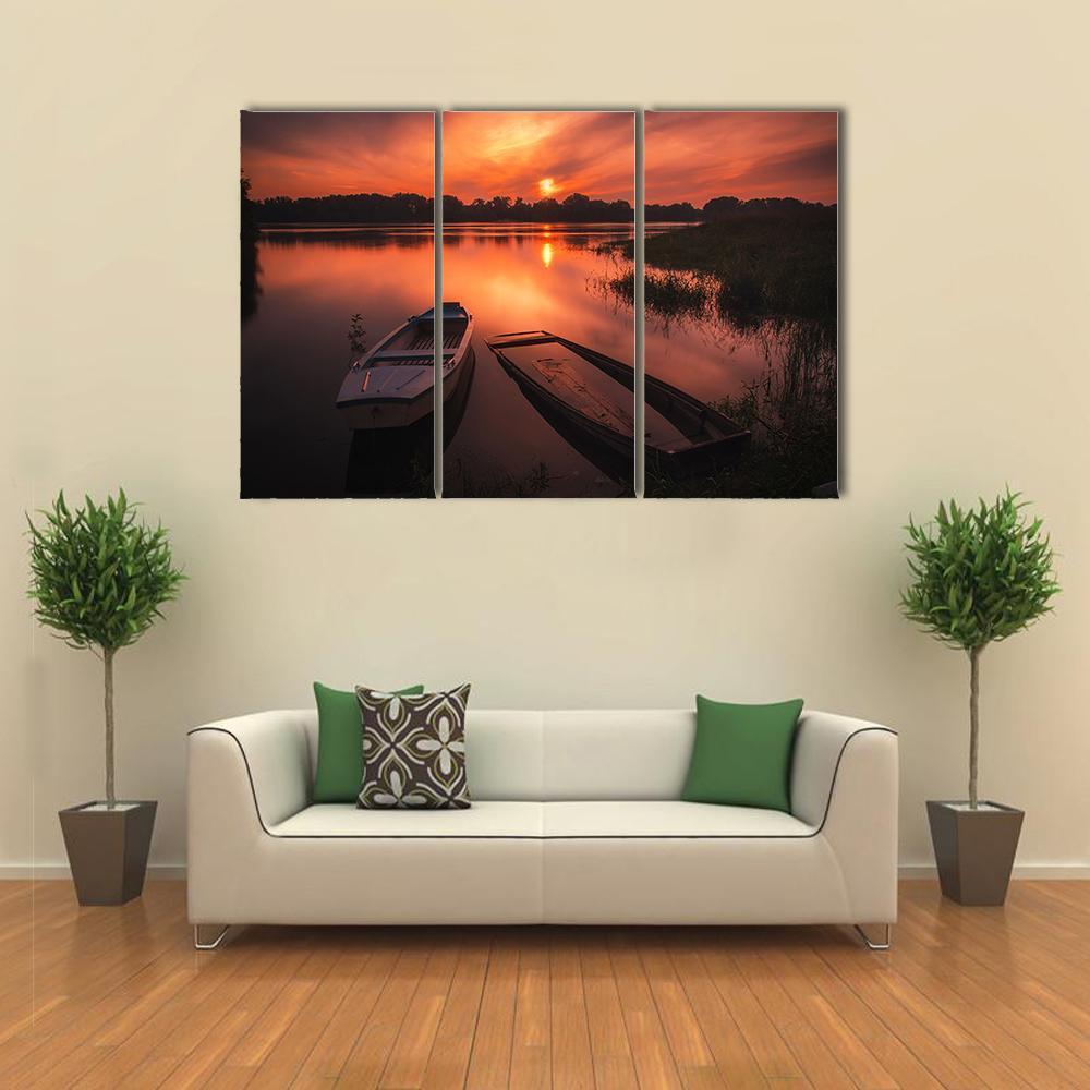 Sunset On The River Canvas Wall Art-4 Pop-Gallery Wrap-50" x 32"-Tiaracle