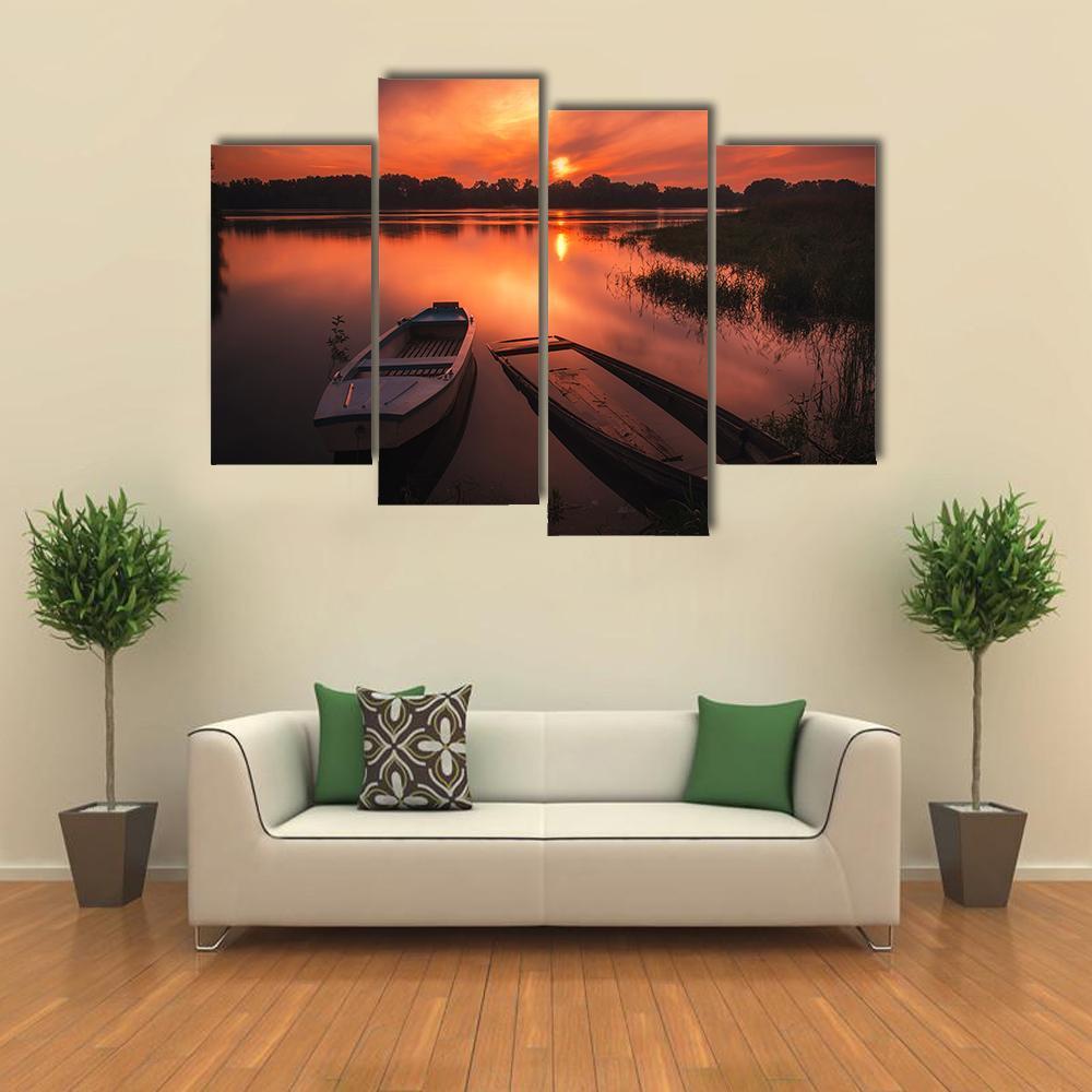 Sunset On The River Canvas Wall Art-4 Pop-Gallery Wrap-50" x 32"-Tiaracle