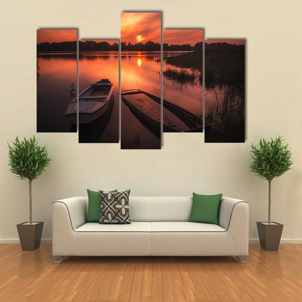 Sunset On The River Canvas Wall Art-5 Pop-Gallery Wrap-47" x 32"-Tiaracle