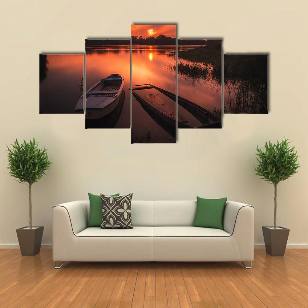 Sunset On The River Canvas Wall Art-5 Star-Gallery Wrap-62" x 32"-Tiaracle