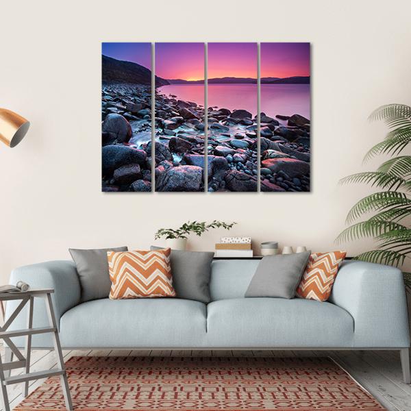 Sunset On The Stone Coast Canvas Wall Art-4 Horizontal-Gallery Wrap-34" x 24"-Tiaracle