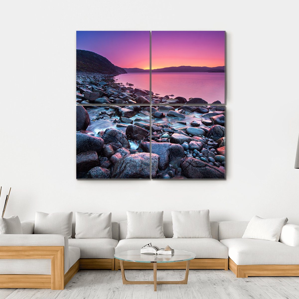Sunset On The Stone Coast Canvas Wall Art-4 Square-Gallery Wrap-17" x 17"-Tiaracle