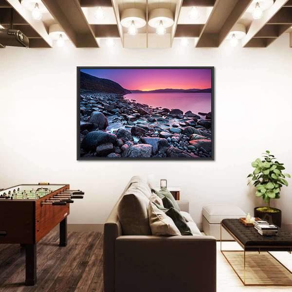 Sunset On The Stone Coast Canvas Wall Art-3 Horizontal-Gallery Wrap-25" x 16"-Tiaracle