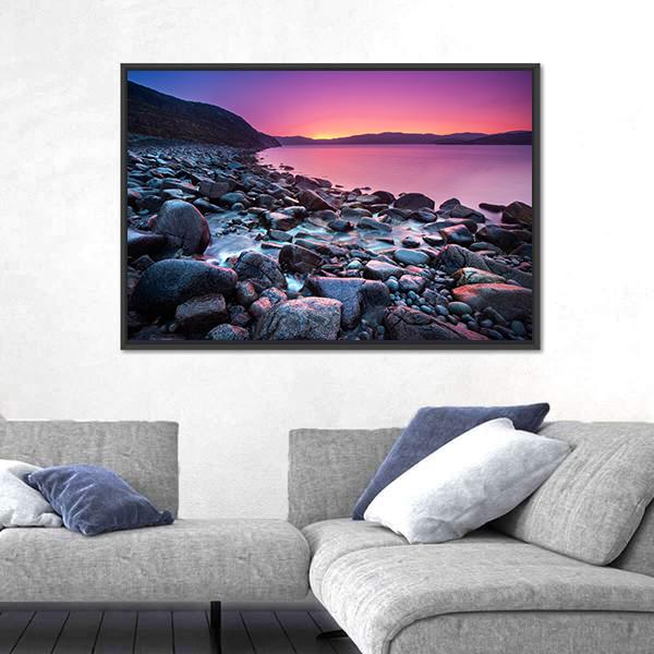 Sunset On The Stone Coast Canvas Wall Art-3 Horizontal-Gallery Wrap-25" x 16"-Tiaracle