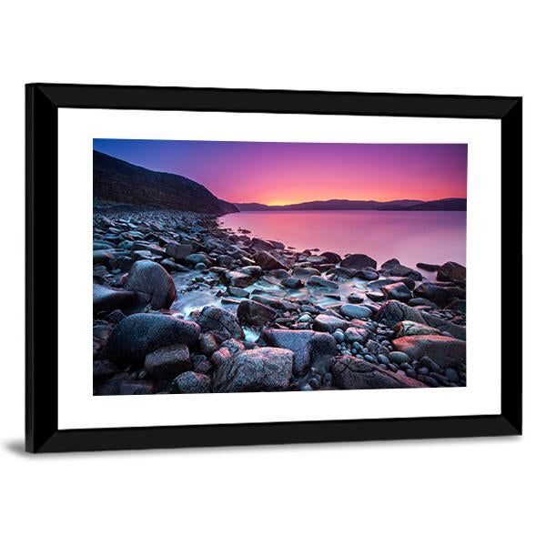 Sunset On The Stone Coast Canvas Wall Art-3 Horizontal-Gallery Wrap-25" x 16"-Tiaracle