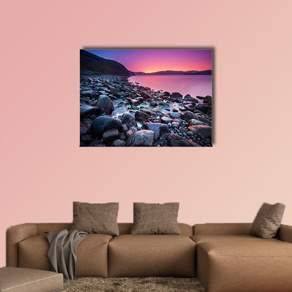 Sunset On The Stone Coast Canvas Wall Art-1 Piece-Gallery Wrap-48" x 32"-Tiaracle