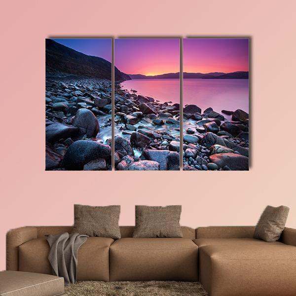 Sunset On The Stone Coast Canvas Wall Art-3 Horizontal-Gallery Wrap-37" x 24"-Tiaracle