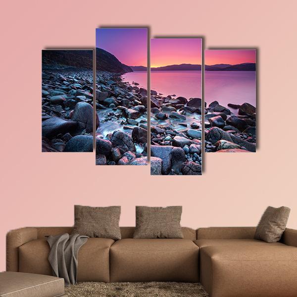 Sunset On The Stone Coast Canvas Wall Art-1 Piece-Gallery Wrap-48" x 32"-Tiaracle