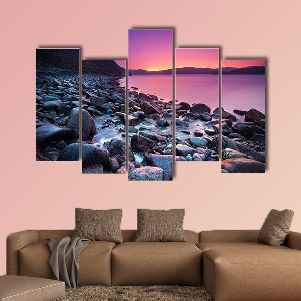 Sunset On The Stone Coast Canvas Wall Art-5 Pop-Gallery Wrap-47" x 32"-Tiaracle
