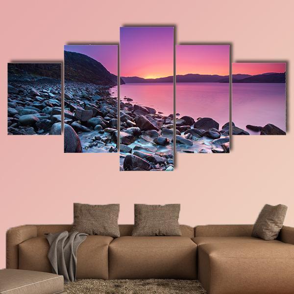 Sunset On The Stone Coast Canvas Wall Art-5 Star-Gallery Wrap-62" x 32"-Tiaracle