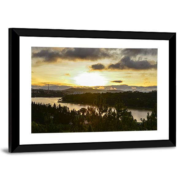 Sunset On The Xuan Huong Lake In Vietnam Panoramic Canvas Wall Art-1 Piece-36" x 12"-Tiaracle