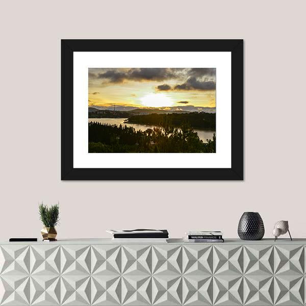 Sunset On The Xuan Huong Lake In Vietnam Panoramic Canvas Wall Art-1 Piece-36" x 12"-Tiaracle