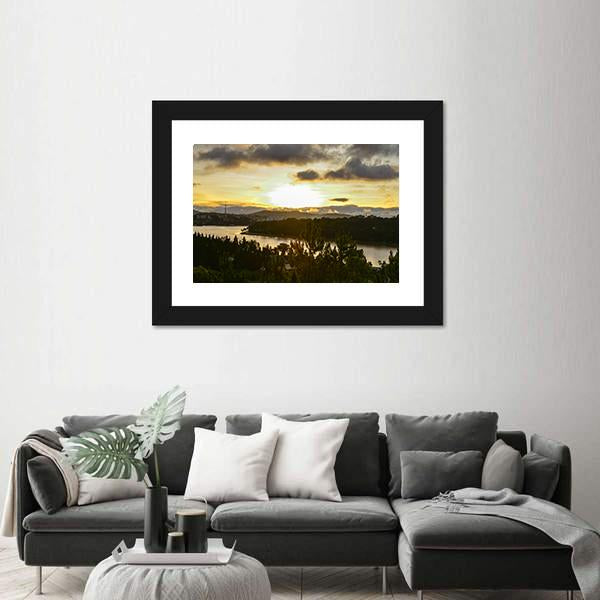Sunset On The Xuan Huong Lake In Vietnam Panoramic Canvas Wall Art-1 Piece-36" x 12"-Tiaracle