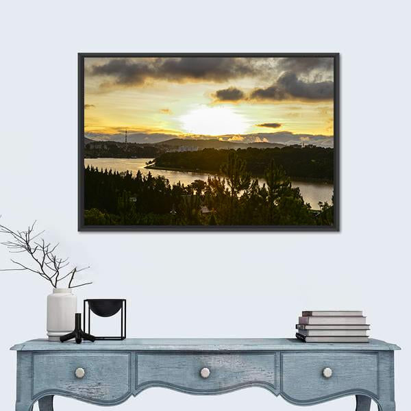 Sunset On The Xuan Huong Lake In Vietnam Panoramic Canvas Wall Art-1 Piece-36" x 12"-Tiaracle