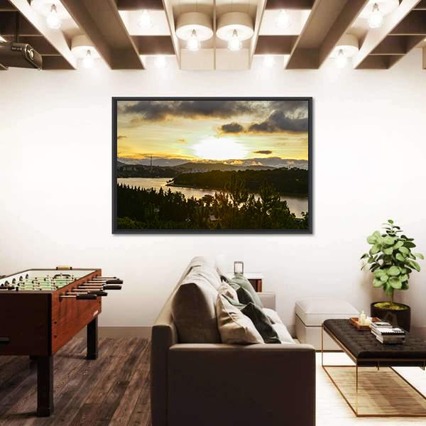 Sunset On The Xuan Huong Lake In Vietnam Panoramic Canvas Wall Art-1 Piece-36" x 12"-Tiaracle