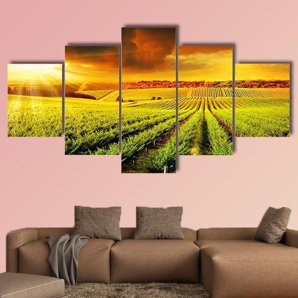 Sunset Over A Barossa Vineyard Canvas Wall Art-5 Star-Gallery Wrap-62" x 32"-Tiaracle