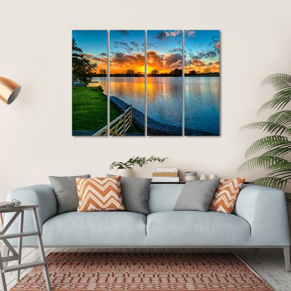 Sunset Over A Lake In Winter Canvas Wall Art-4 Horizontal-Gallery Wrap-34" x 24"-Tiaracle