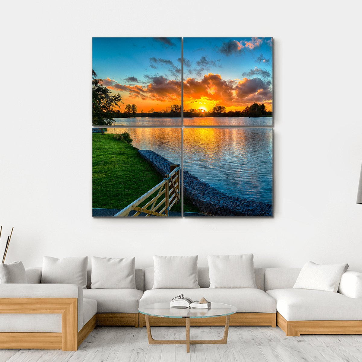 Sunset Over A Lake In Winter Canvas Wall Art-4 Square-Gallery Wrap-17" x 17"-Tiaracle
