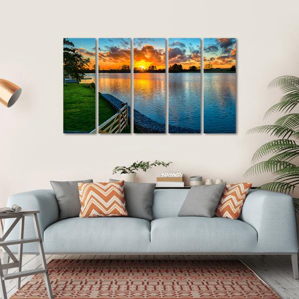 Sunset Over A Lake In Winter Canvas Wall Art-5 Horizontal-Gallery Wrap-22" x 12"-Tiaracle