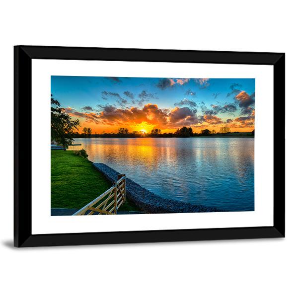 Sunset Over A Lake In Winter Canvas Wall Art-3 Horizontal-Gallery Wrap-25" x 16"-Tiaracle