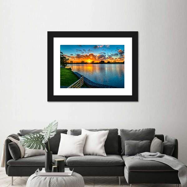 Sunset Over A Lake In Winter Canvas Wall Art-3 Horizontal-Gallery Wrap-25" x 16"-Tiaracle