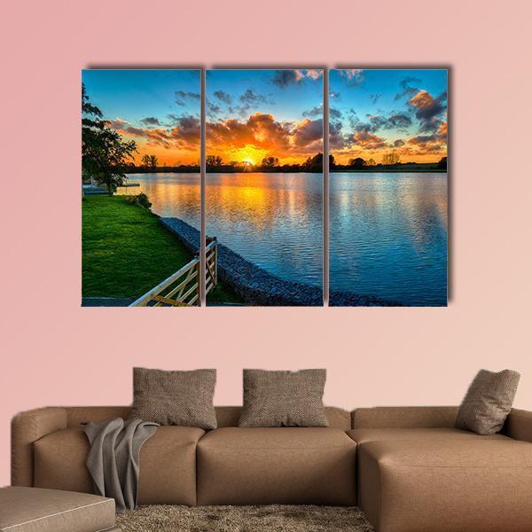 Sunset Over A Lake In Winter Canvas Wall Art-3 Horizontal-Gallery Wrap-25" x 16"-Tiaracle