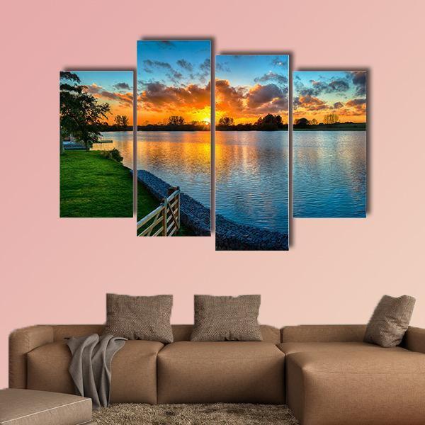 Sunset Over A Lake In Winter Canvas Wall Art-4 Pop-Gallery Wrap-50" x 32"-Tiaracle