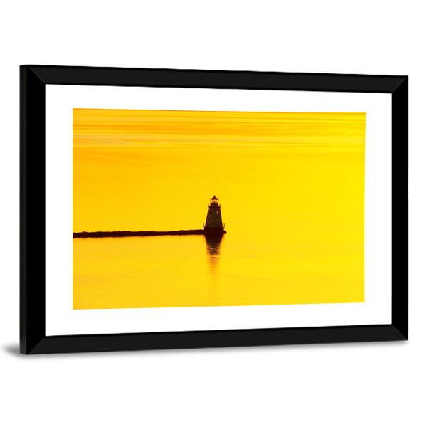 Sunset Over A Lighthouse On Lake Champlain Canvas Wall Art-3 Horizontal-Gallery Wrap-25" x 16"-Tiaracle